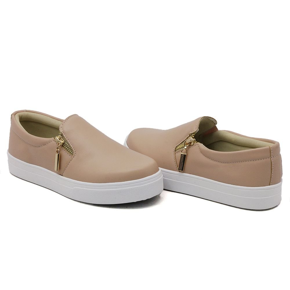 Tenis Slip On Moda Casual Fashion Feminino com Zíper Lateral Sola Leve Dia a Dia Rosa 3