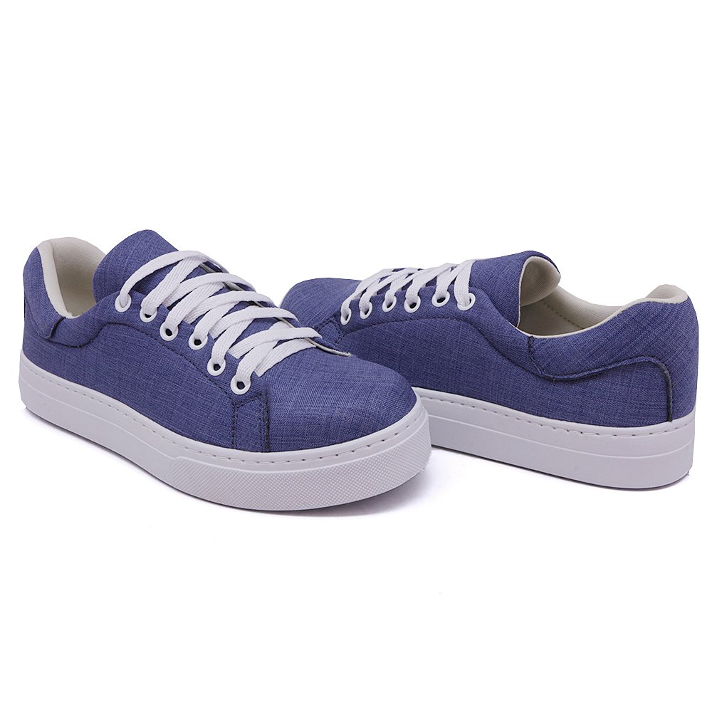 Tênis Moda Casual Feminino com Cadarço Listra Lateral Sola Borracha Leve Confortável Dia a Dia Azul 2