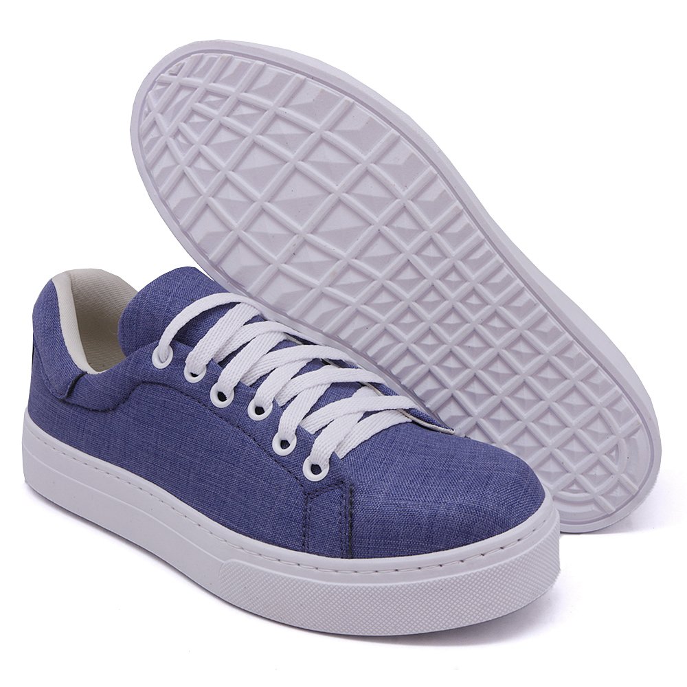 Tênis Moda Casual Feminino com Cadarço Listra Lateral Sola Borracha Leve Confortável Dia a Dia Azul 3
