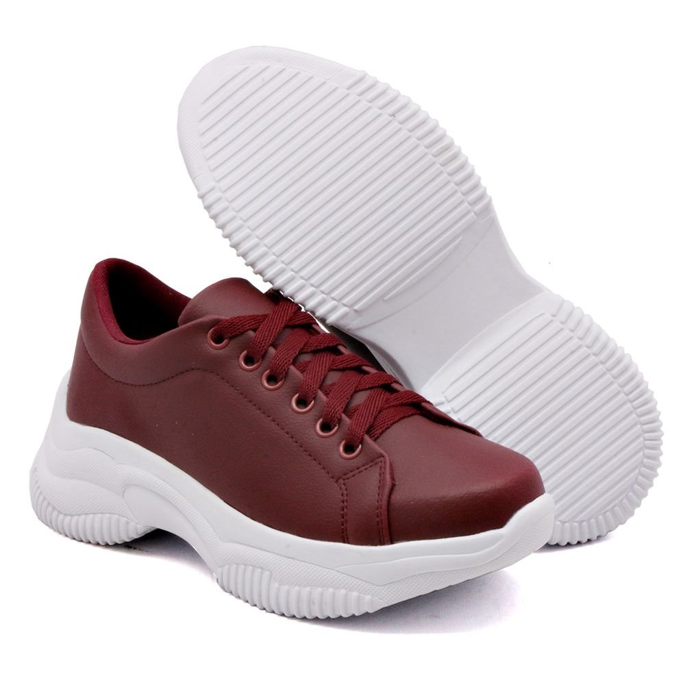 Tênis Moda Casual Fashion Chunky Feminino com Cadarço Sola Leve Alta Estilo e Conforto Vermelho 2