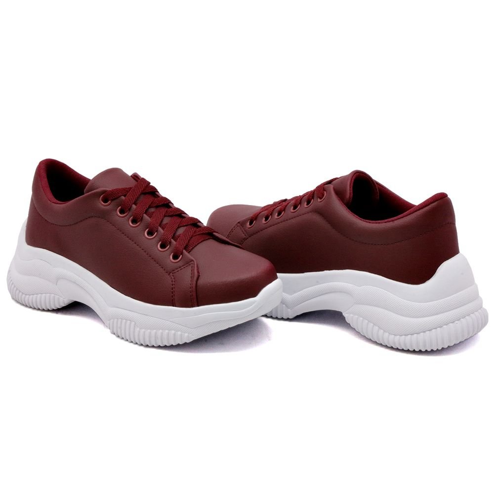 Tênis Moda Casual Fashion Chunky Feminino com Cadarço Sola Leve Alta Estilo e Conforto Vermelho 3