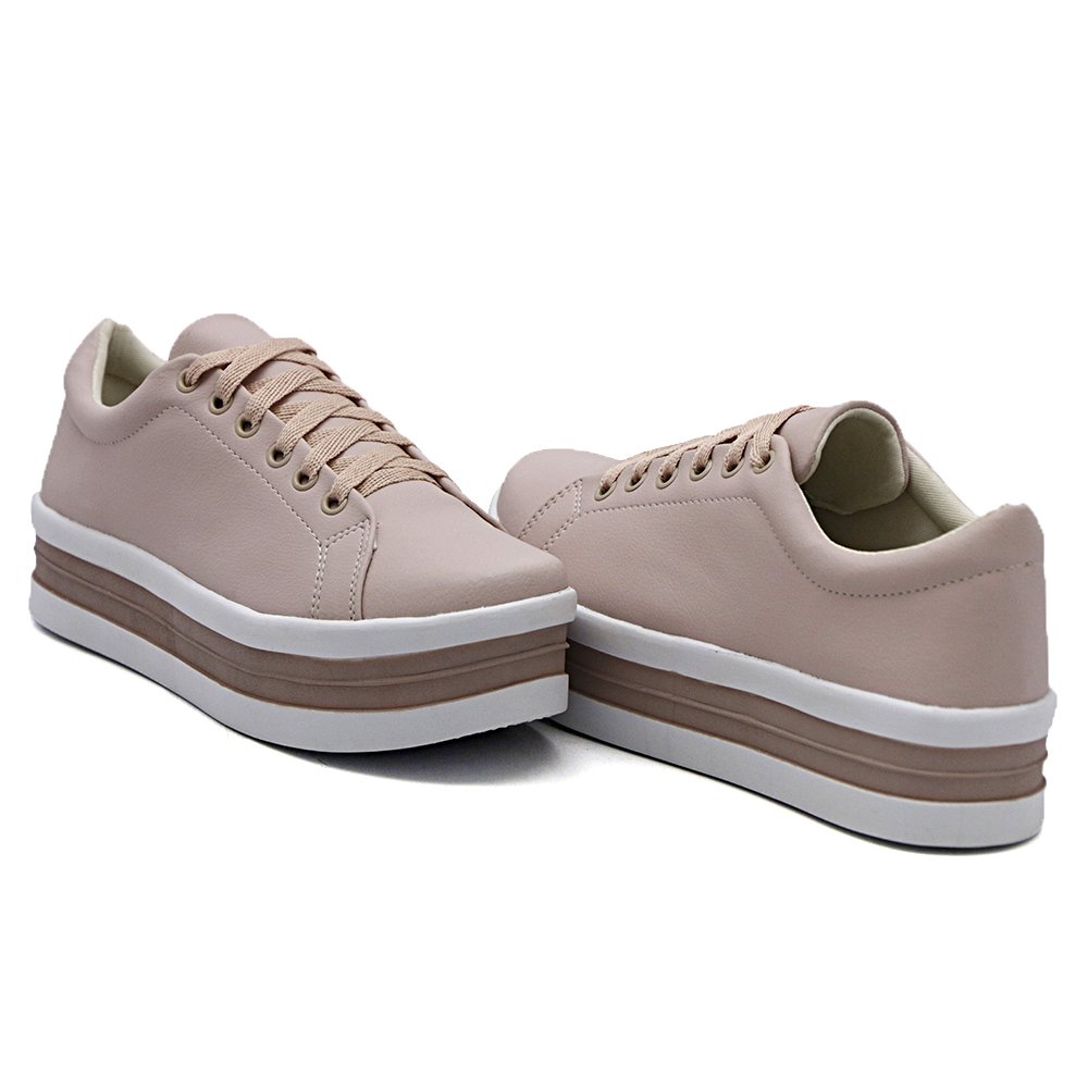 Tenis Casual Liso Feminino com Cadarço Sola Leve Alta Mulher Fashion Dia a Dia Rosa 2