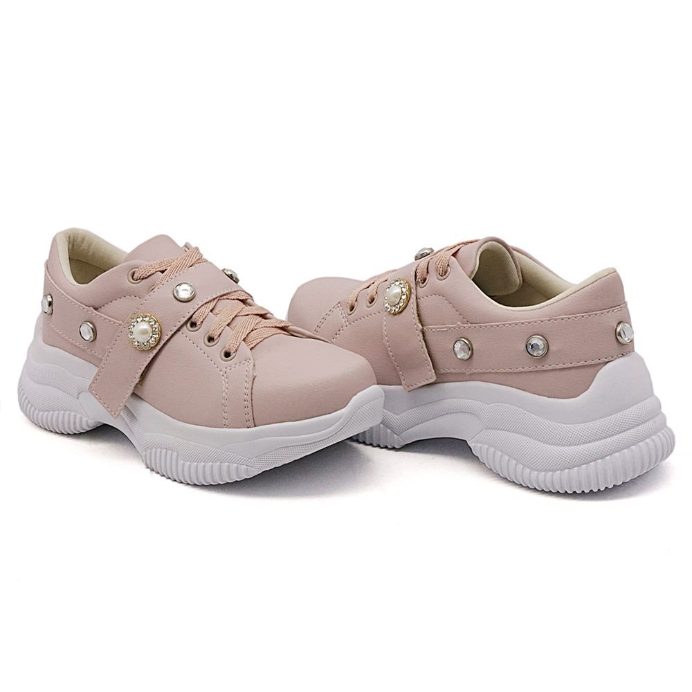 Tênis Sneaker Chunky Moda Casual Feminino com Cadarço Sola Leve Conforto Mulher Fashion Rosa 2