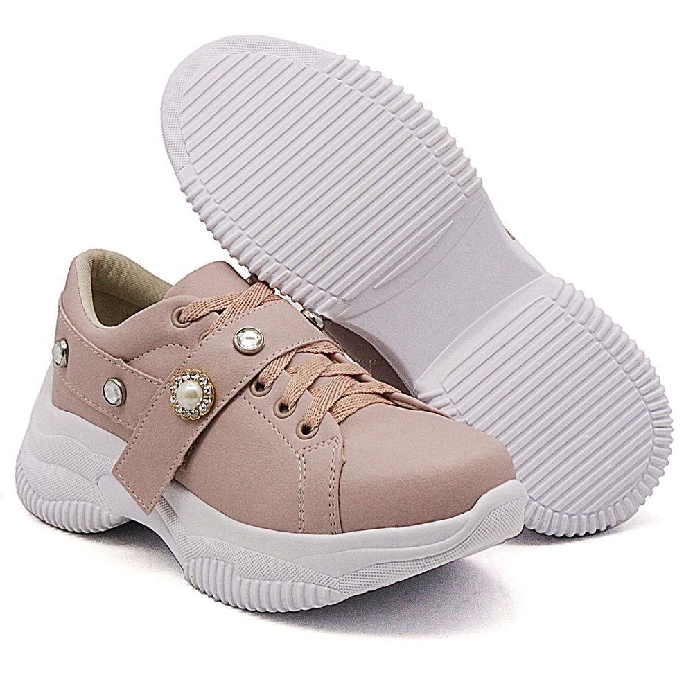 Tênis Sneaker Chunky Moda Casual Feminino com Cadarço Sola Leve Conforto Mulher Fashion Rosa 3