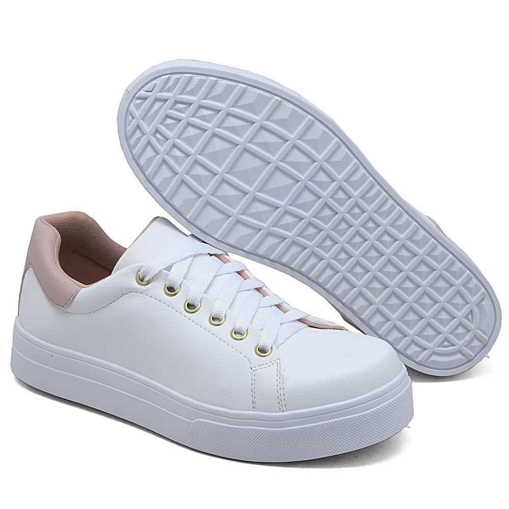 Tenis Casual Basico Feminino Cadarço Sola Leve Reta Estilo e Conforto Mulher Fashion Branco 2