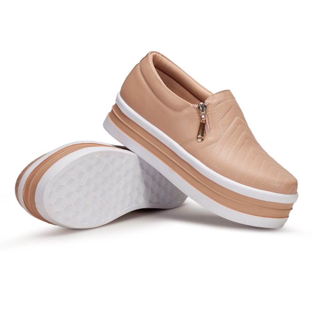 Tênis Slip On Sapatenis Feminino Zìper Sola Plataforma Flat Leve