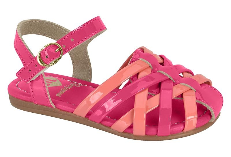 Sandália Molekinha Verniz Pink Gloss/Coral