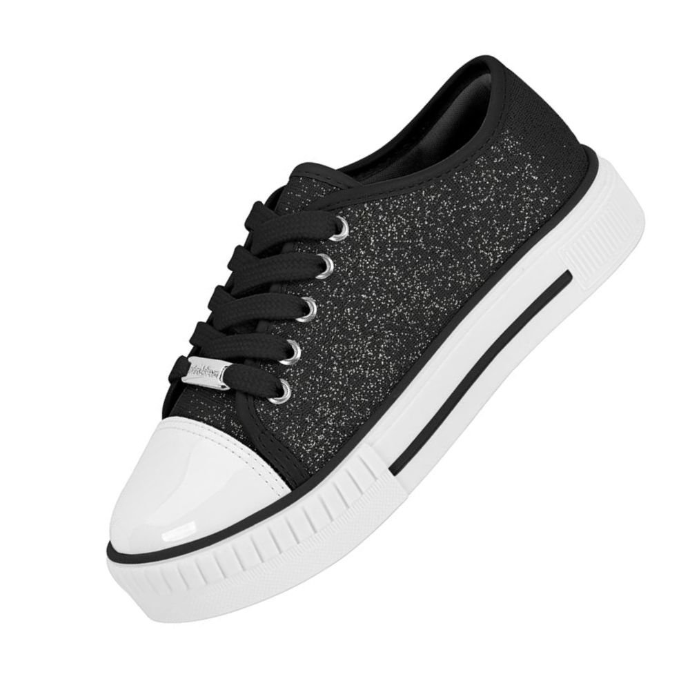 Tênis Molekinha Tecido Lona Gliter Preto Preto 3