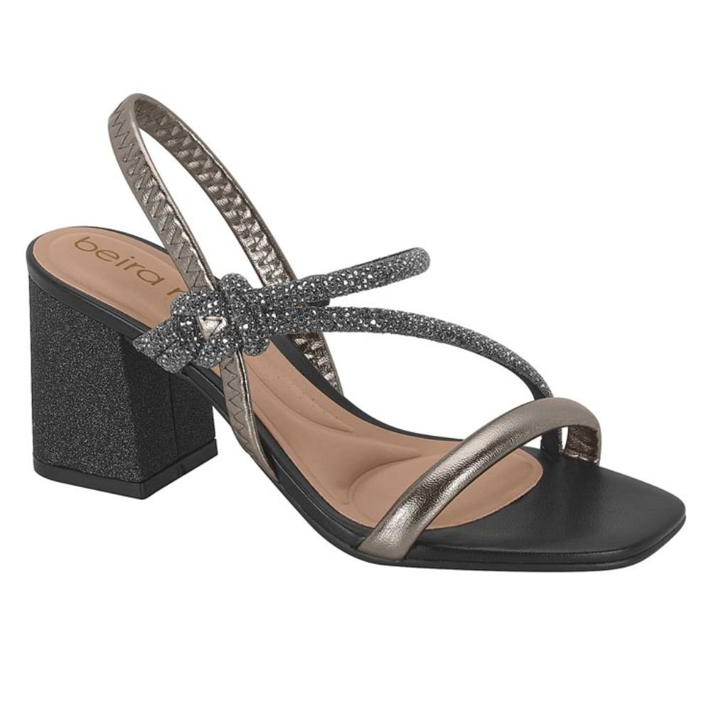 Sandalia Beira Rio Metalizado Salto Glitter