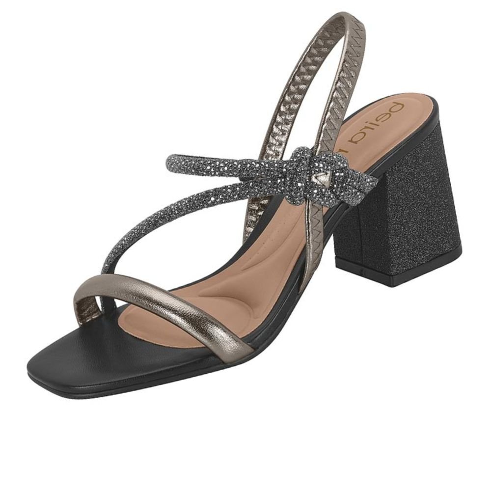Sandalia Beira Rio Metalizado Salto Glitter Preto 3