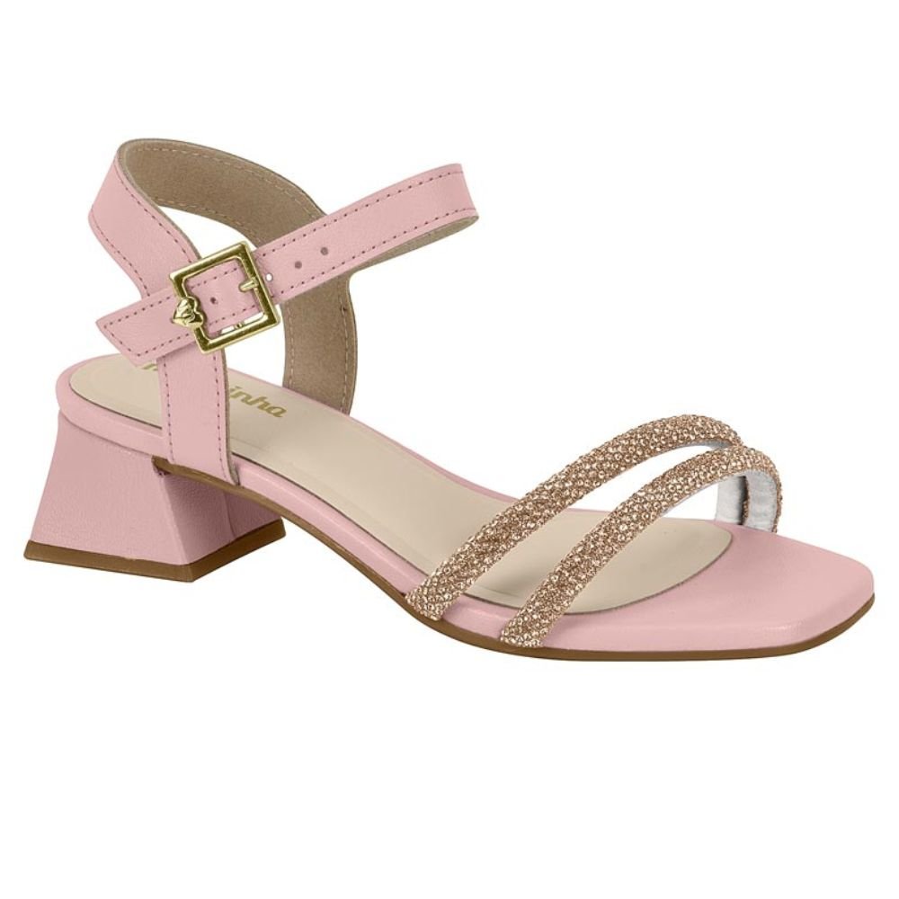 Sandalia Molekinha Salto Tira Strass Rosa