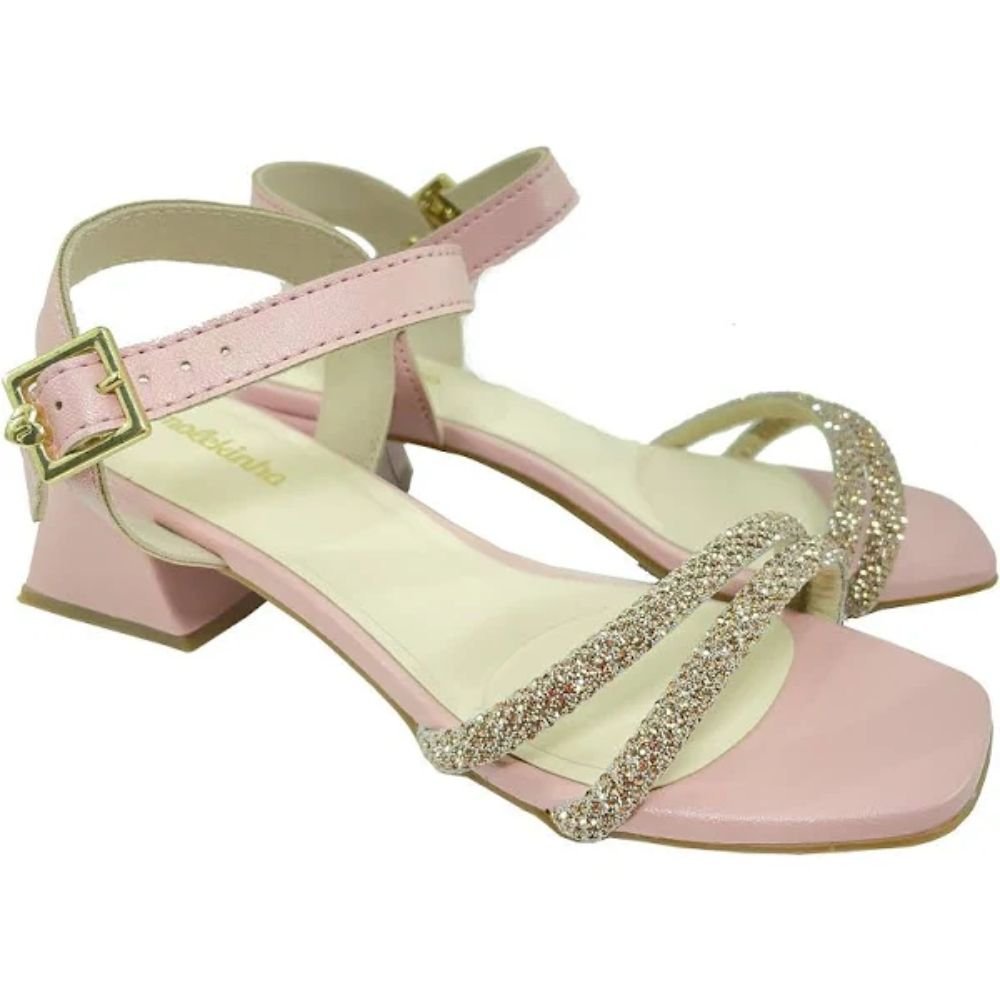 Sandalia Molekinha Salto Tira Strass Rosa Rosa 2