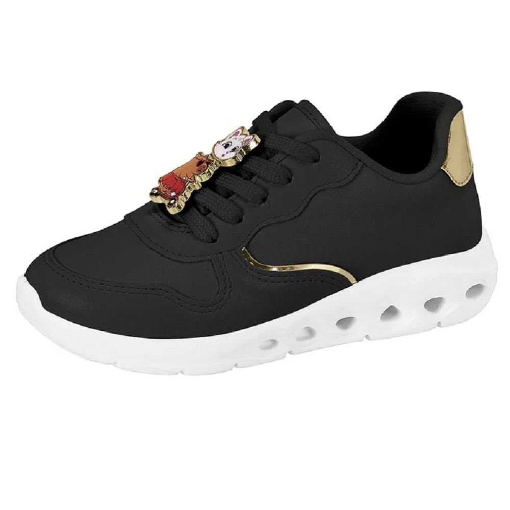 Tenis Molekinha Casual Infantil Boton Cadarço Preto 2