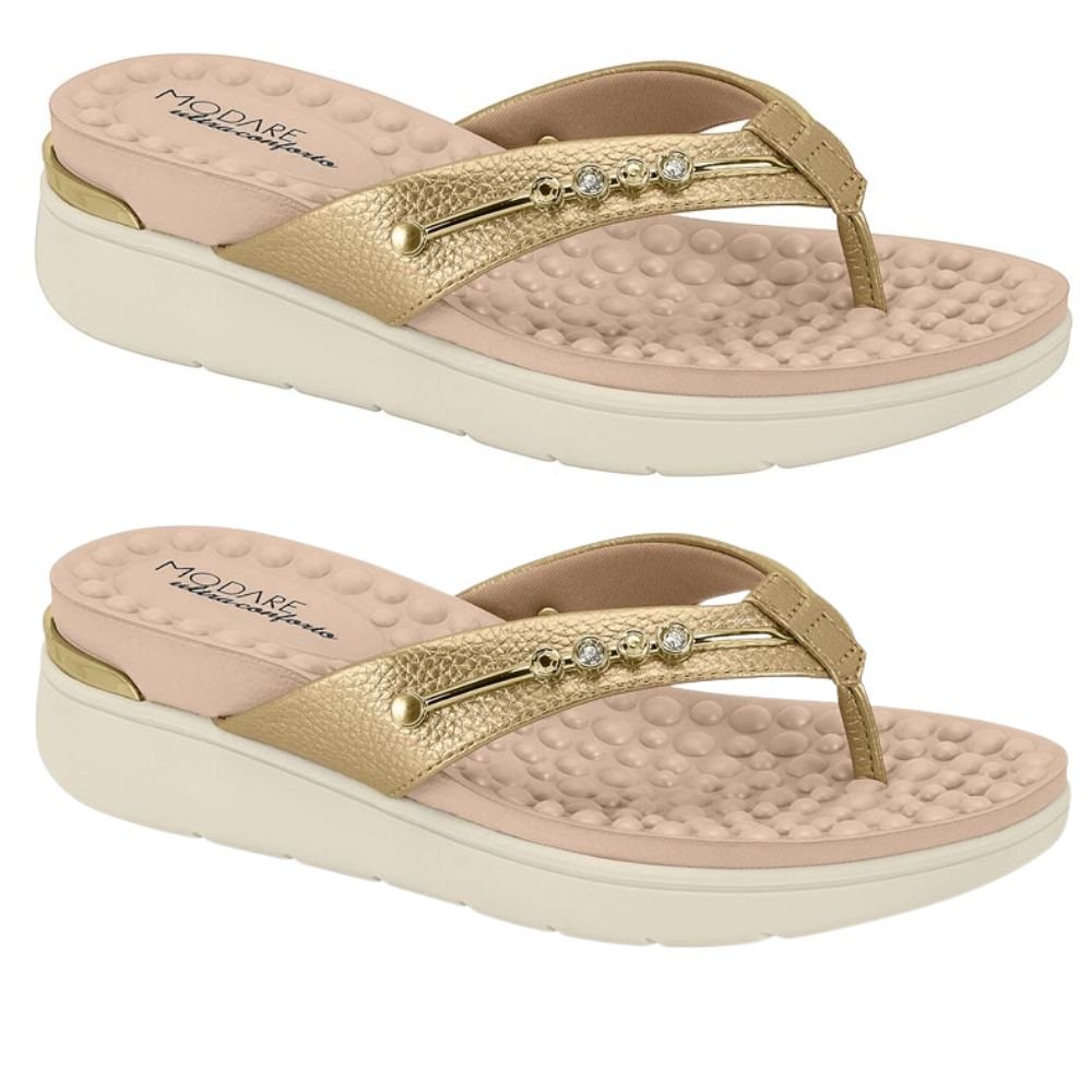 Sandália Tamanco Modare Ultraconforto Com Palmilha Massageadora Dourado 3