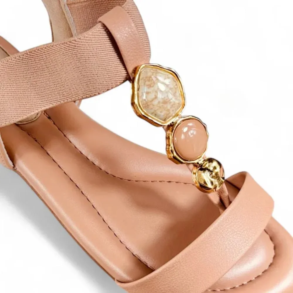 Sandália Rasteira Pedraria Modare Ultraconforto Elastico Bege 3