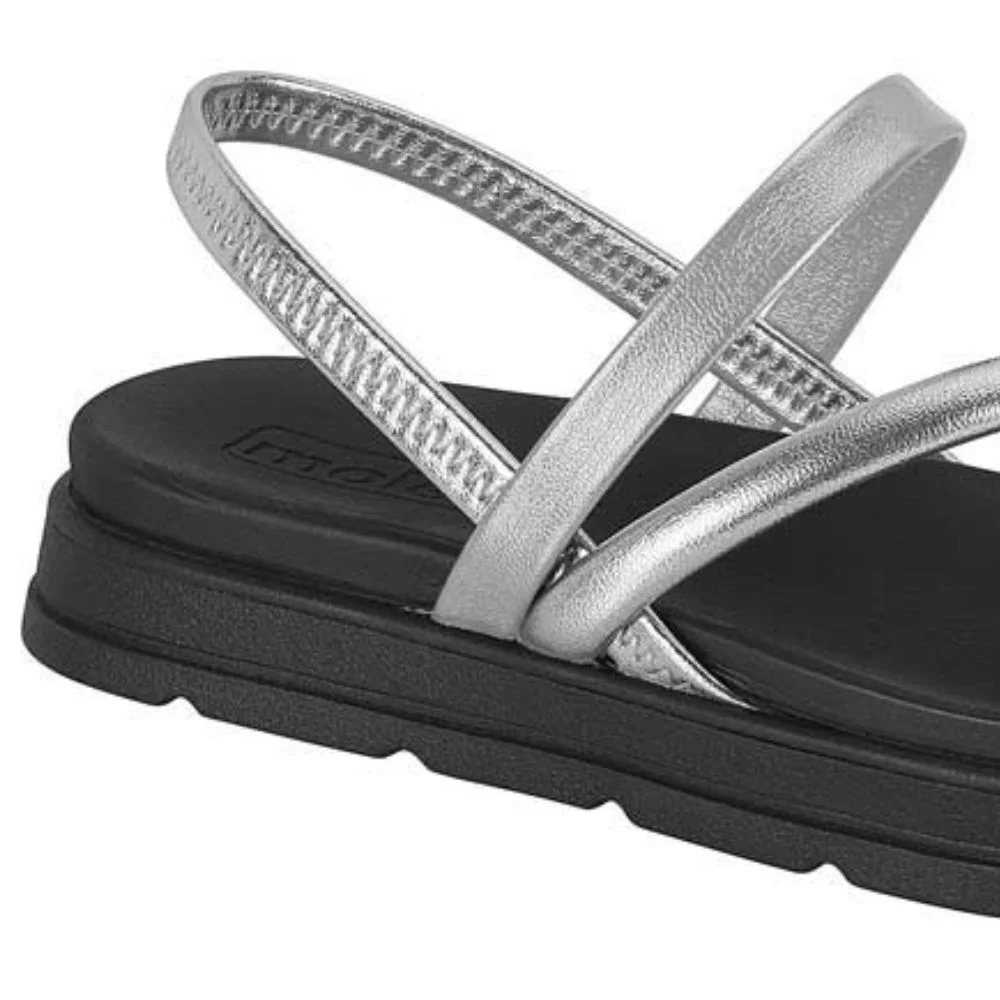 Sandália Feminina Papete Moleca Elastico Prata 2