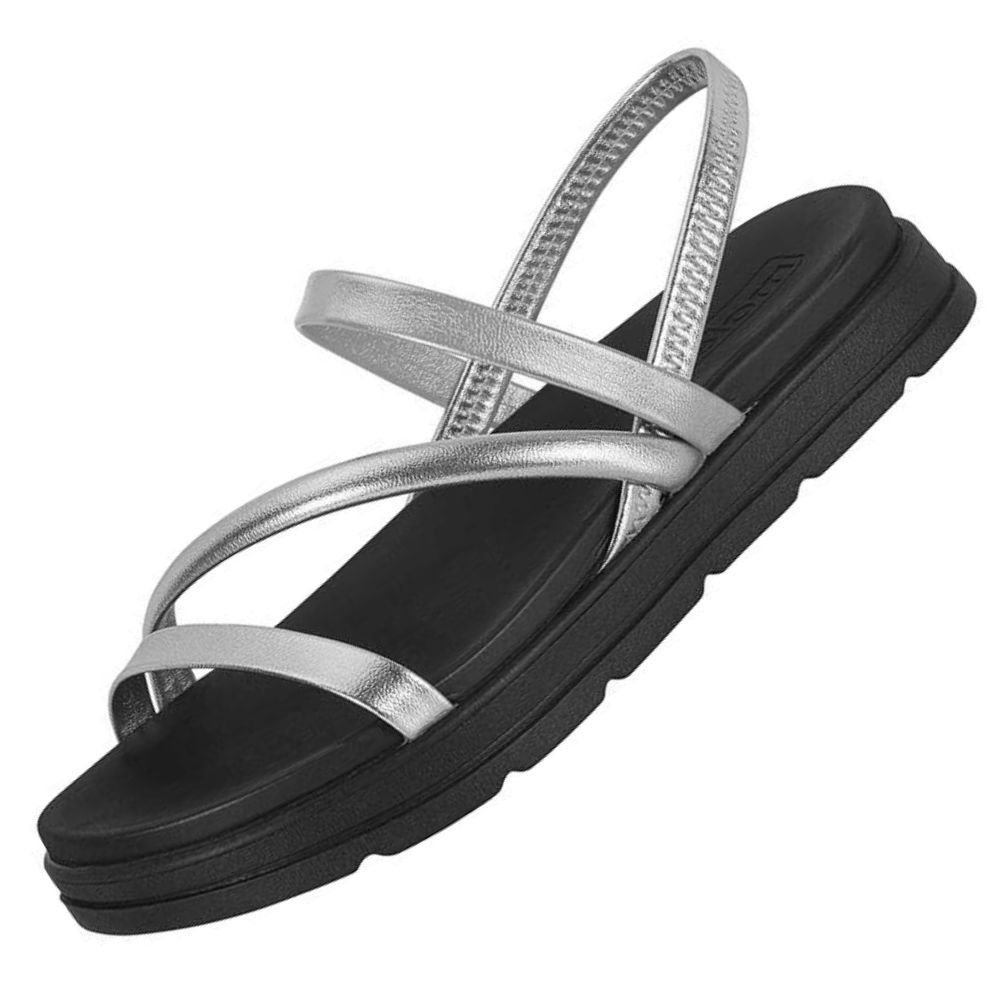 Sandália Feminina Papete Moleca Elastico Prata 3