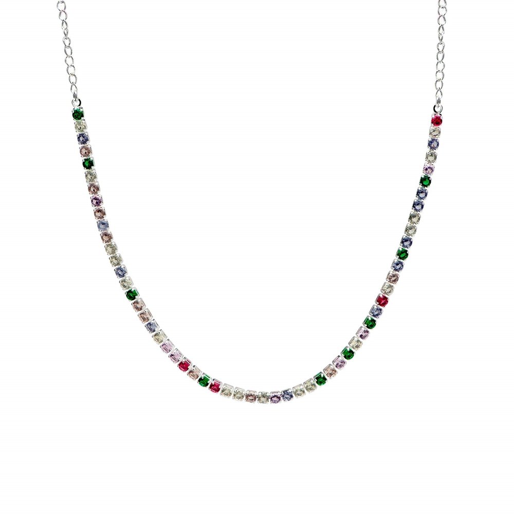 CHOKER PRATA LEVE RIVIERA ZIRCÔNIA REDONDA COLORIDA Prata 1