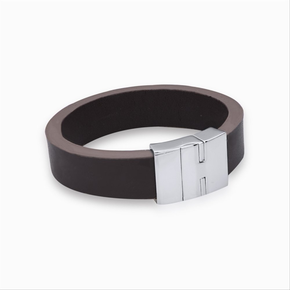 PULSEIRA MASCULINA AÇO COM COURO MARROM Dourado 2