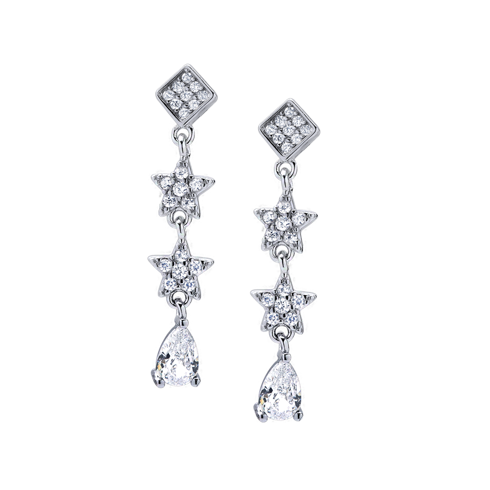 BRINCO PRATA RODINADA ESTRELAS E GOTA DE ZIRCÔNIAS Prata 1