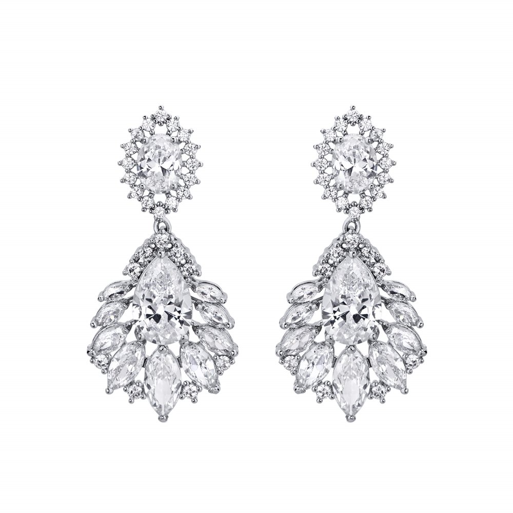 BRINCO BANHO RODIO ZIRCÔNIAS BRANCAS PENDURADO Prata 1