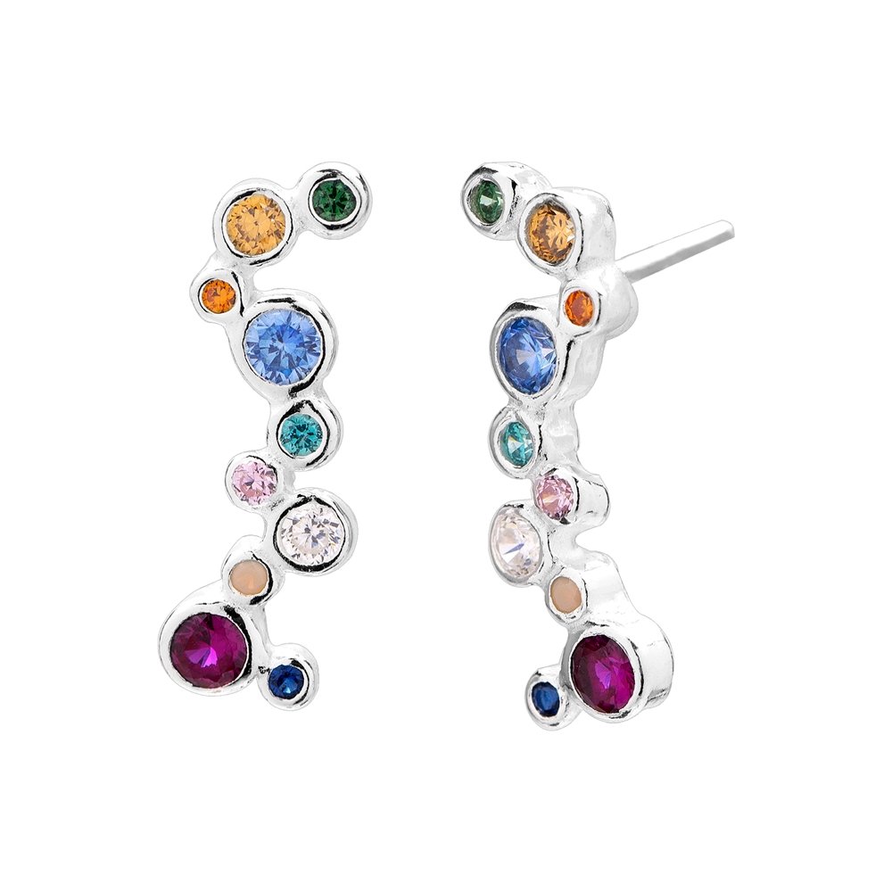 BRINCO PRATA ZIRCÔNIA COLORIDAS REDONDAS Prata 1