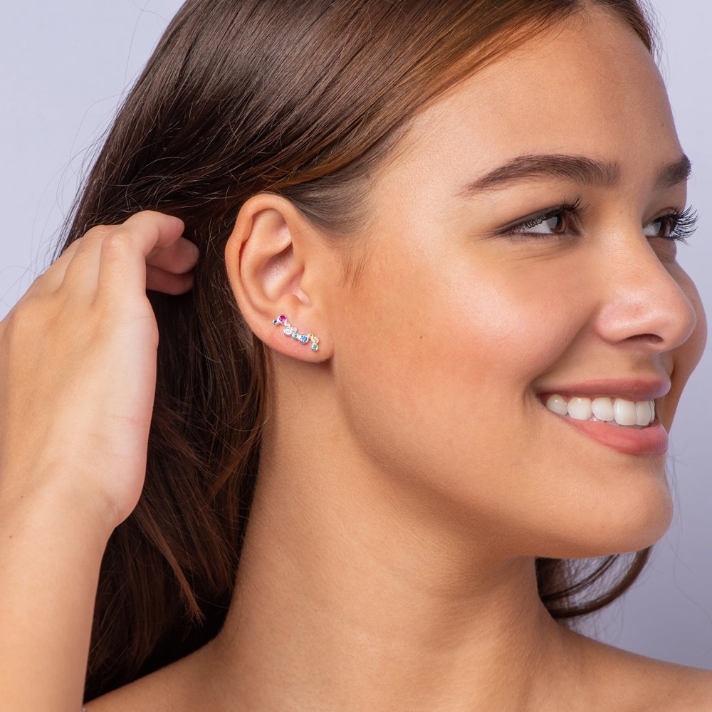 BRINCO PRATA ZIRCÔNIA COLORIDAS REDONDAS Prata 2