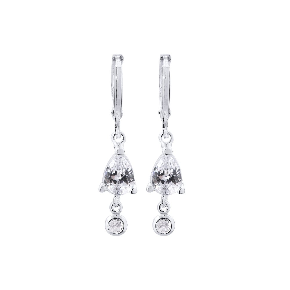 BRINCO PRATA LEVE ARGOLA GOTA DE CRISTAL PENDURADA NO MEIO Prata 1