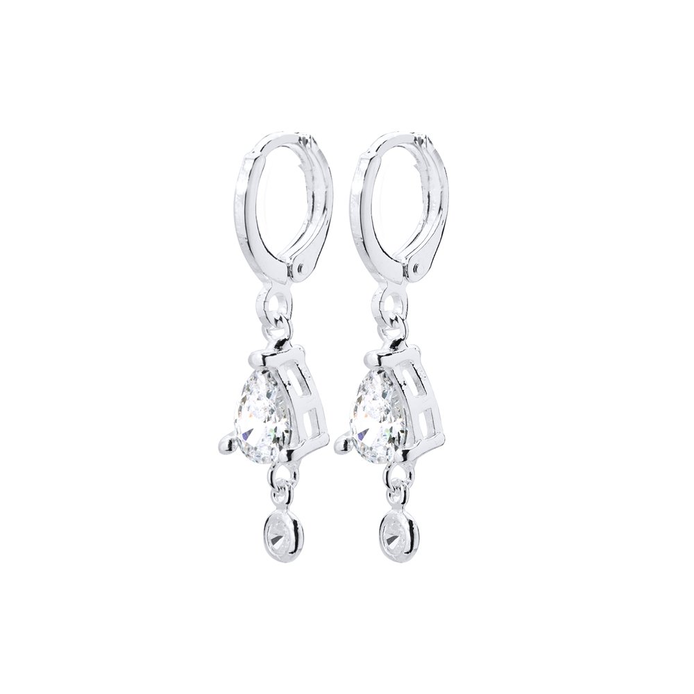 BRINCO PRATA LEVE ARGOLA GOTA DE CRISTAL PENDURADA NO MEIO Prata 2