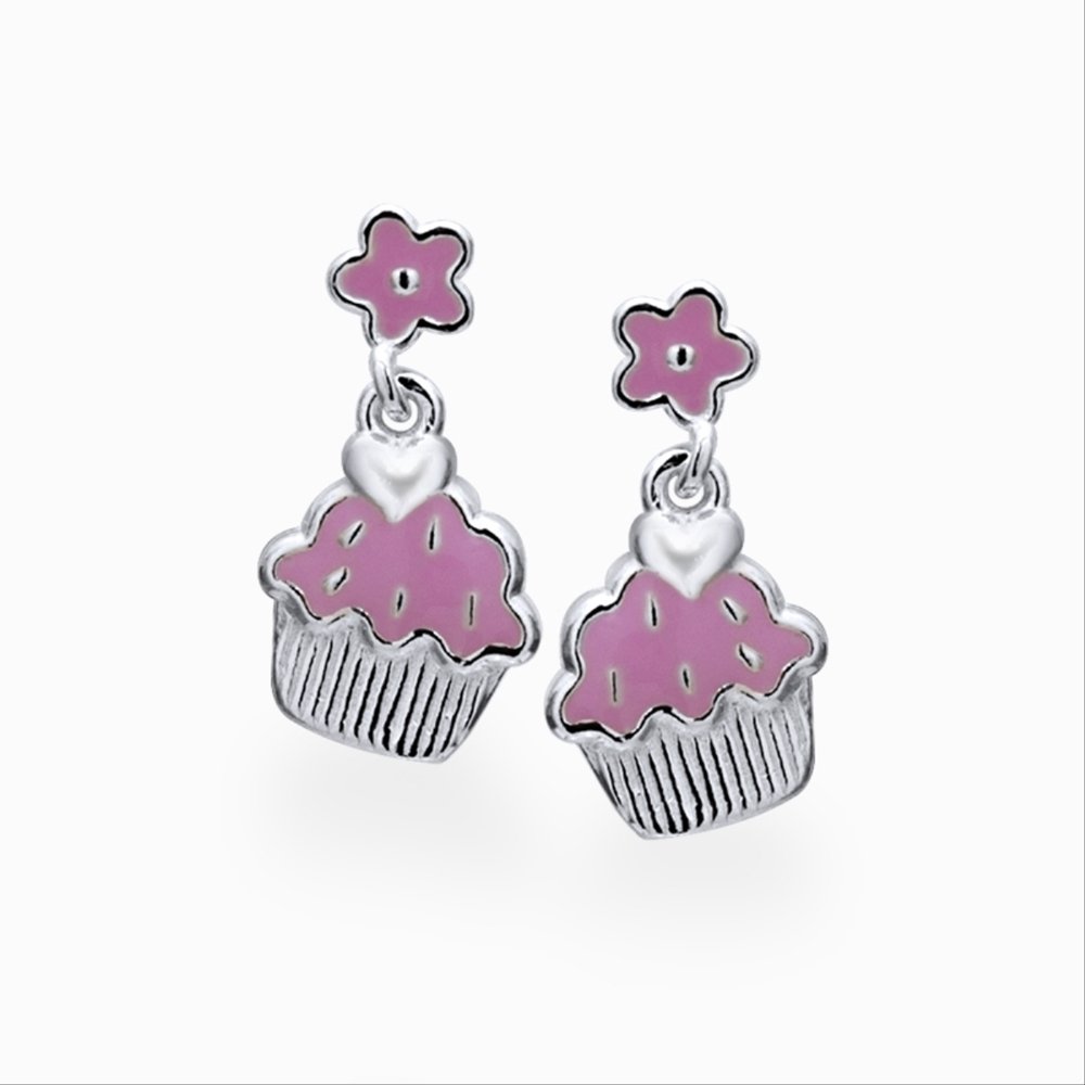 BRINCO INFANTIL PRATA CUPCAKE PENDURADO ESMALTADO Prata 1