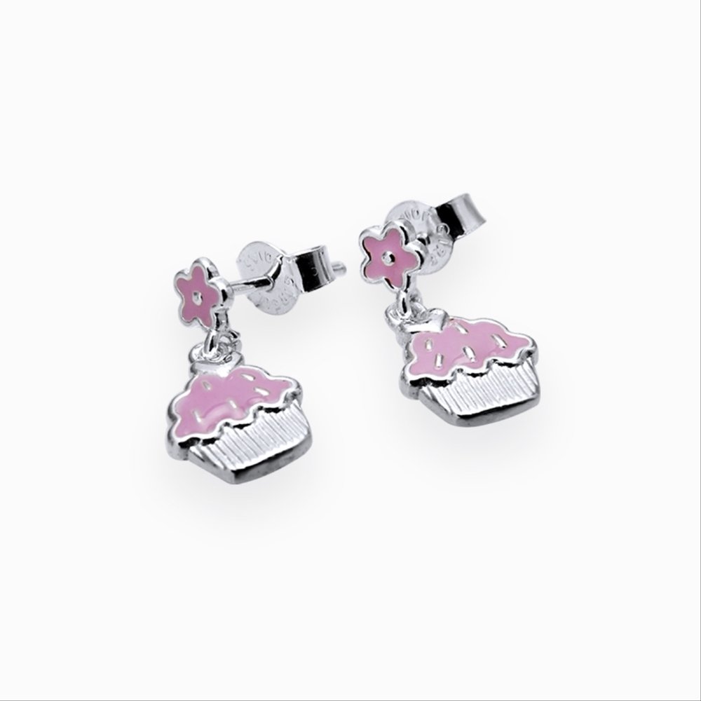 BRINCO INFANTIL PRATA CUPCAKE PENDURADO ESMALTADO Prata 2