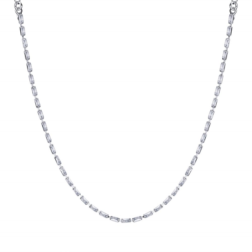 Choker Prata Leve Riviera Zircônias Brancas Quadradas