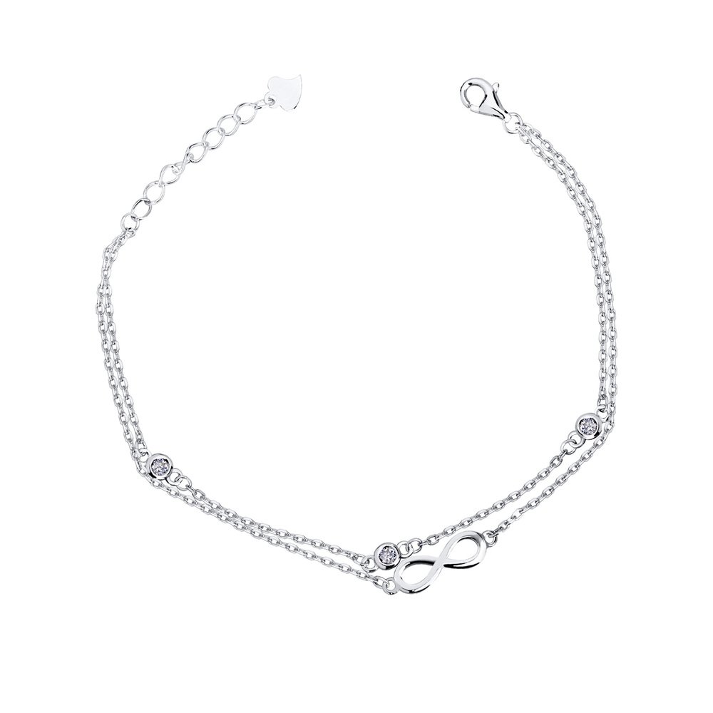 Pulseira Prata Rodinada Dupla Com Infinito E Zirconias Prata 1