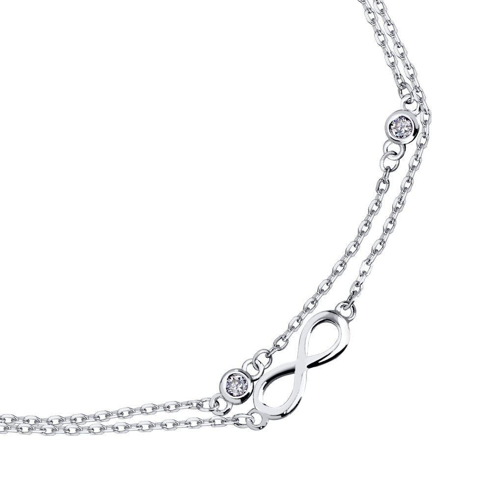 Pulseira Prata Rodinada Dupla Com Infinito E Zirconias Prata 2