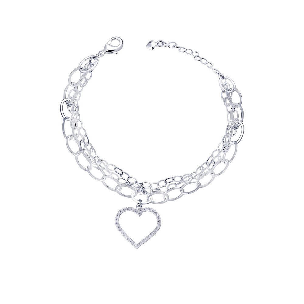 Pulseira Prata Leve Coração Zircônias