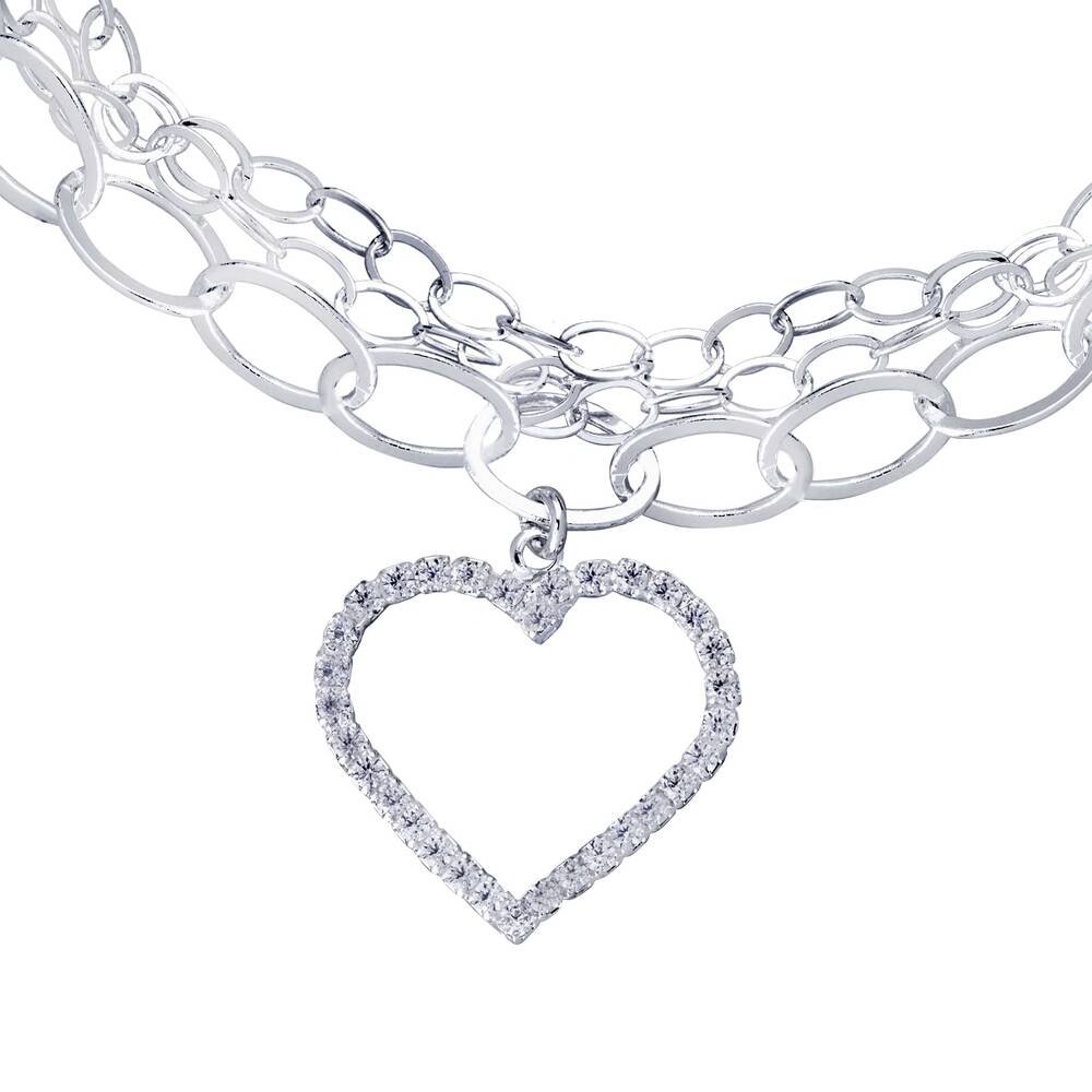 Pulseira Prata Leve Coração Zircônias Prata 2