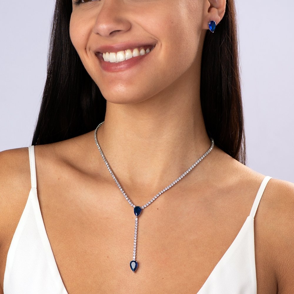 CONJUNTO BANHO DE RODIO GOTA COM ZIRCÔNIAS ROSA CLARO Azul 2