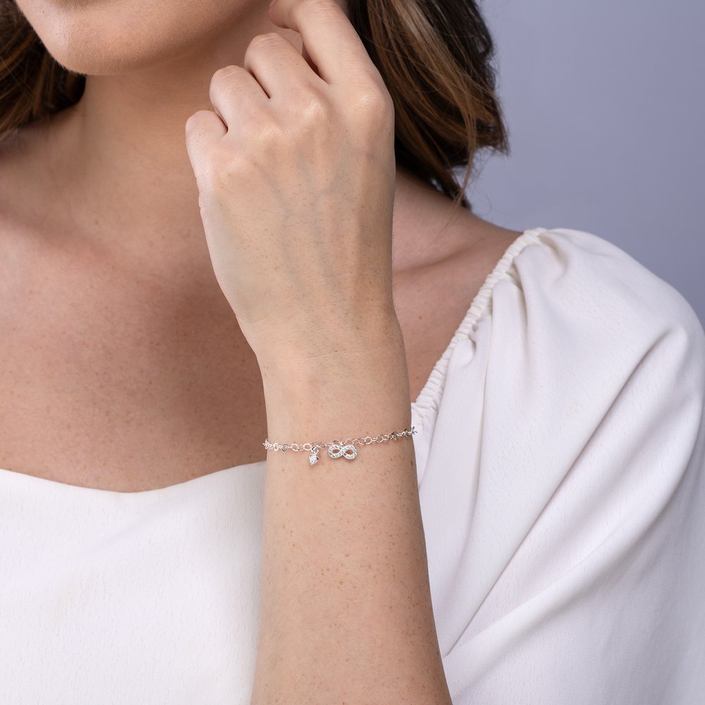 Pulseira Prata Leve Infinito Coração Prata 2
