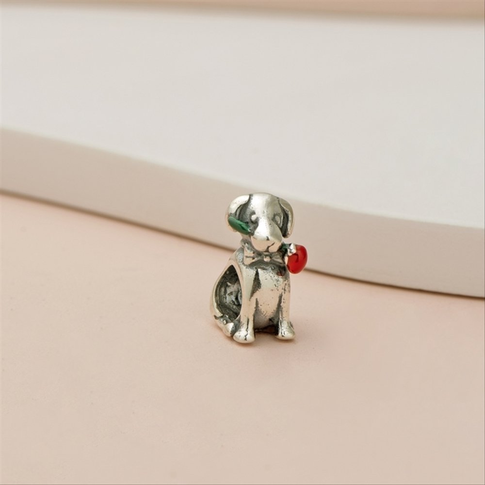 BERLOQUE PRATA ART COLLECTION CACHORRO ROSA VERMELHA ESMALTADO Prata 2