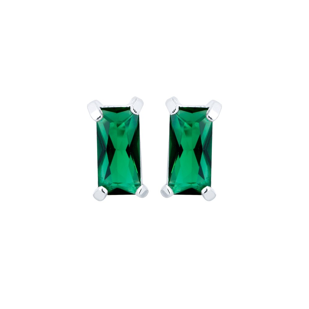 Brinco Prata Zircônia Verde Retângular Prata 2