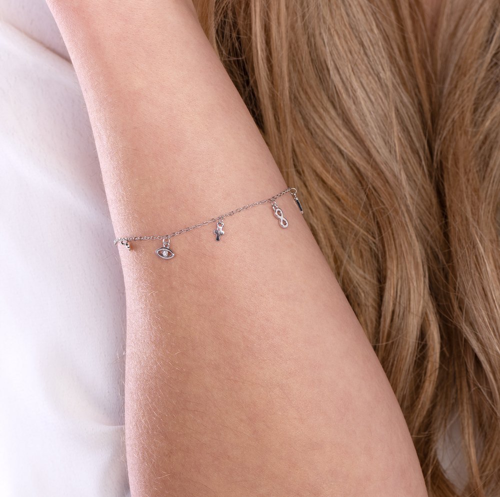 Pulseira Prata Rodinada Pingentes Variados Prata 2