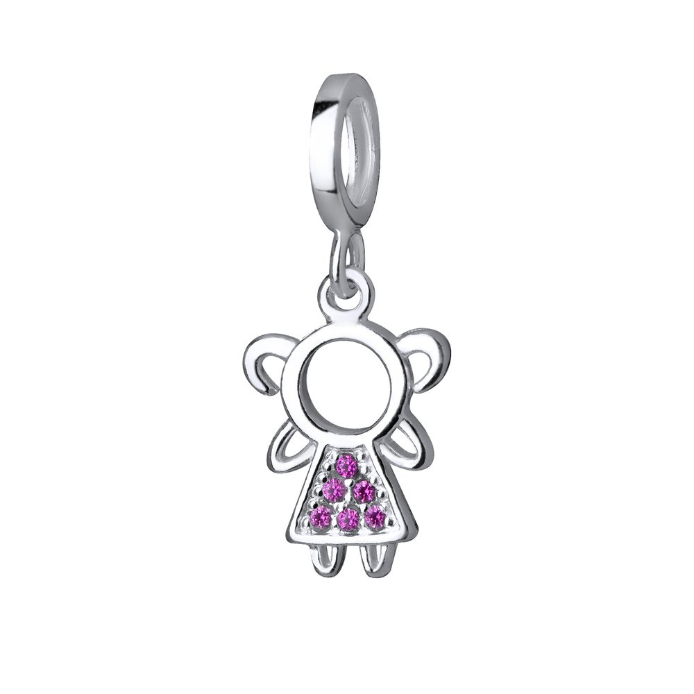 Berloque Prata Menina Zircônias Rosa
