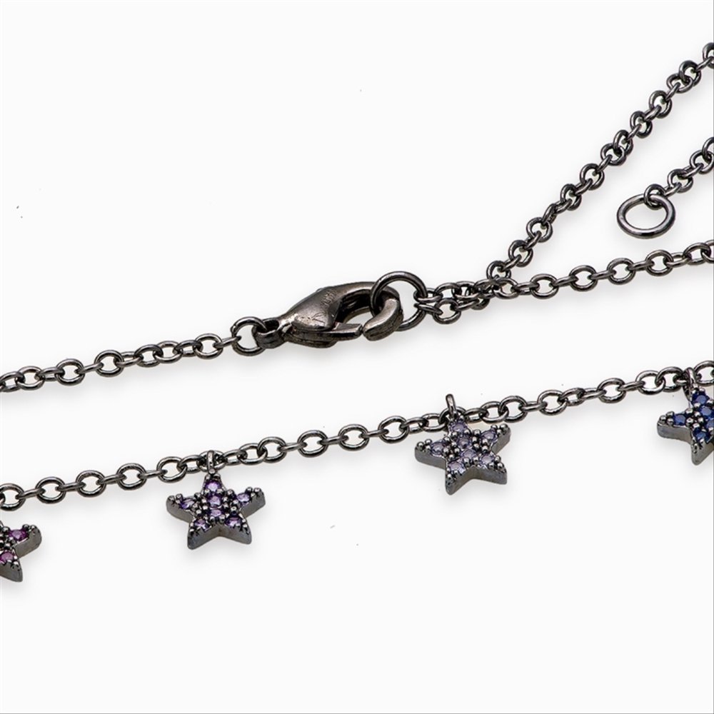 Gargantilha Banho De Ródio Negro Estrelas Preto 2
