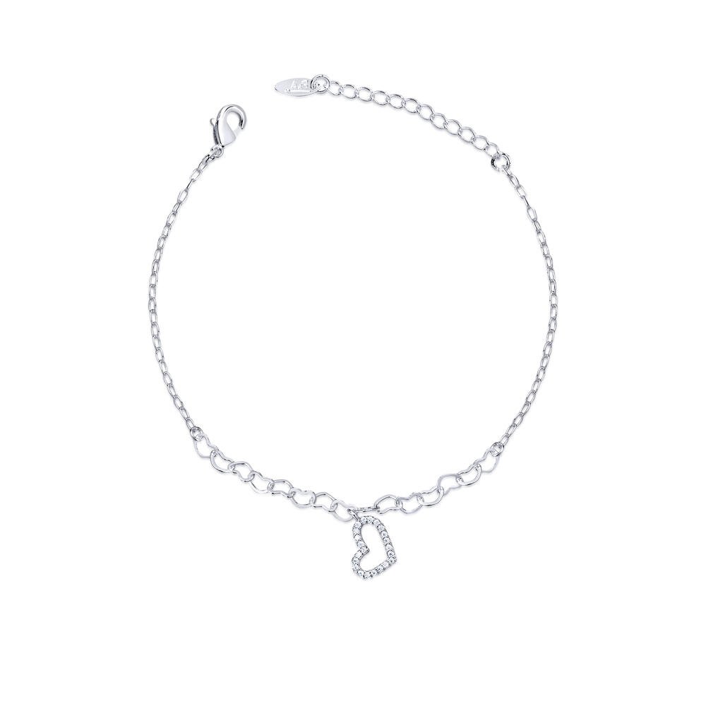 Pulseira Prata Leve Coração Com Zircônias