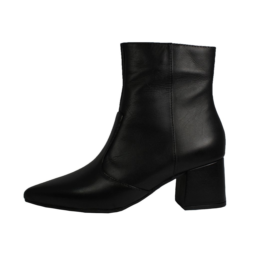 Bota Salto Baixo Grosso Cano Curto Bico Fino Luiza Sobreira Preta Mod. 2080 Preto 2