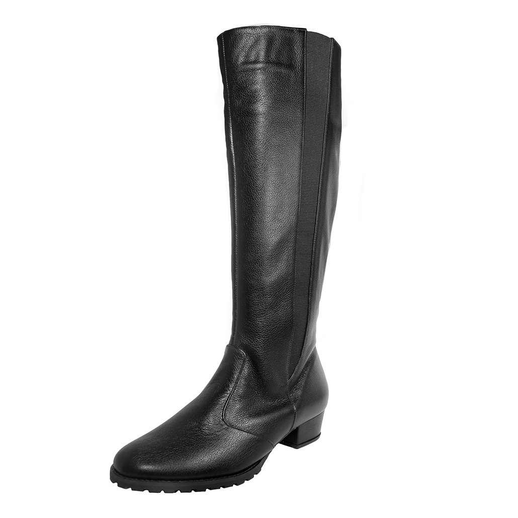 Bota Montaria Couro Legítimo Salto Baixo Grosso 3cm Cano Alto Bico Redondo Luiza Sobreira Preta Mod. 2211 Preto 1