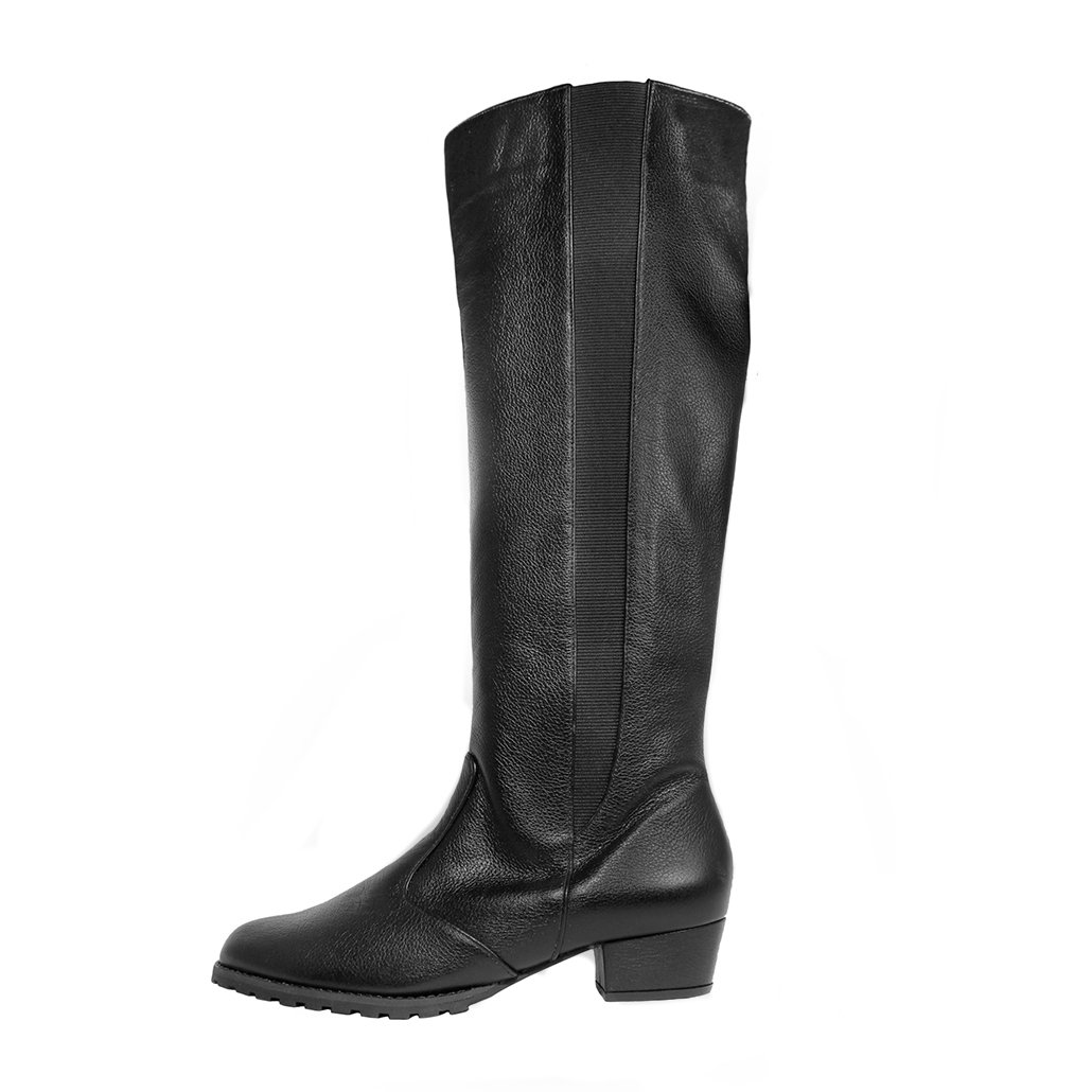 Bota Montaria Couro Legítimo Salto Baixo Grosso 3cm Cano Alto Bico Redondo Luiza Sobreira Preta Mod. 2211 Preto 3