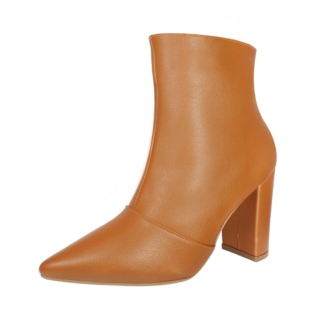 Bota Salto Alto Grosso Cano Curto Bico Fino Luiza Sobreira Caramelo Mod. 2225 Marrom 1