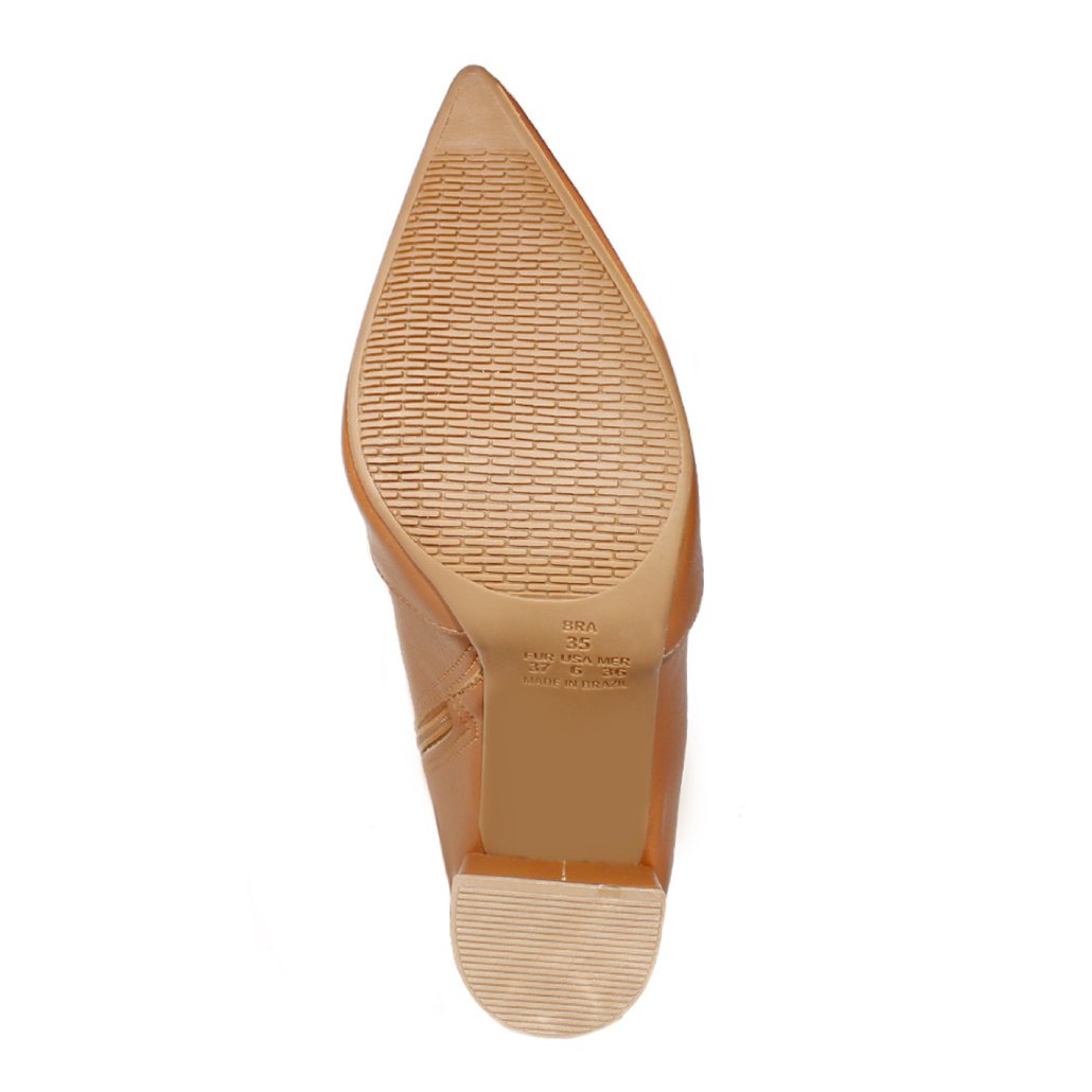Bota Salto Alto Grosso Cano Curto Bico Fino Luiza Sobreira Caramelo Mod. 2225 Marrom 6
