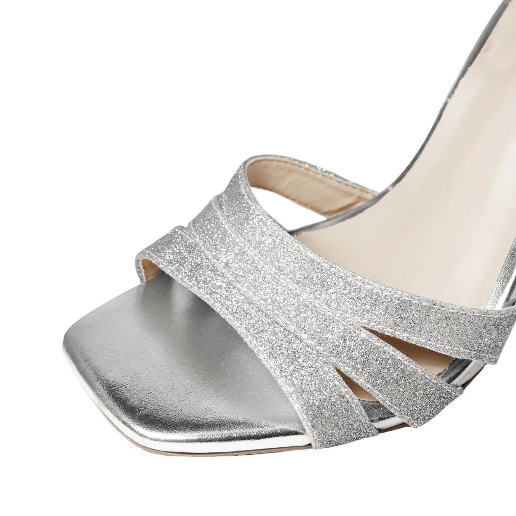 Sandália Salto Alto Fino 12 cm Luiza Sobreira Gliter Prata Mod. 2252 Prata 4